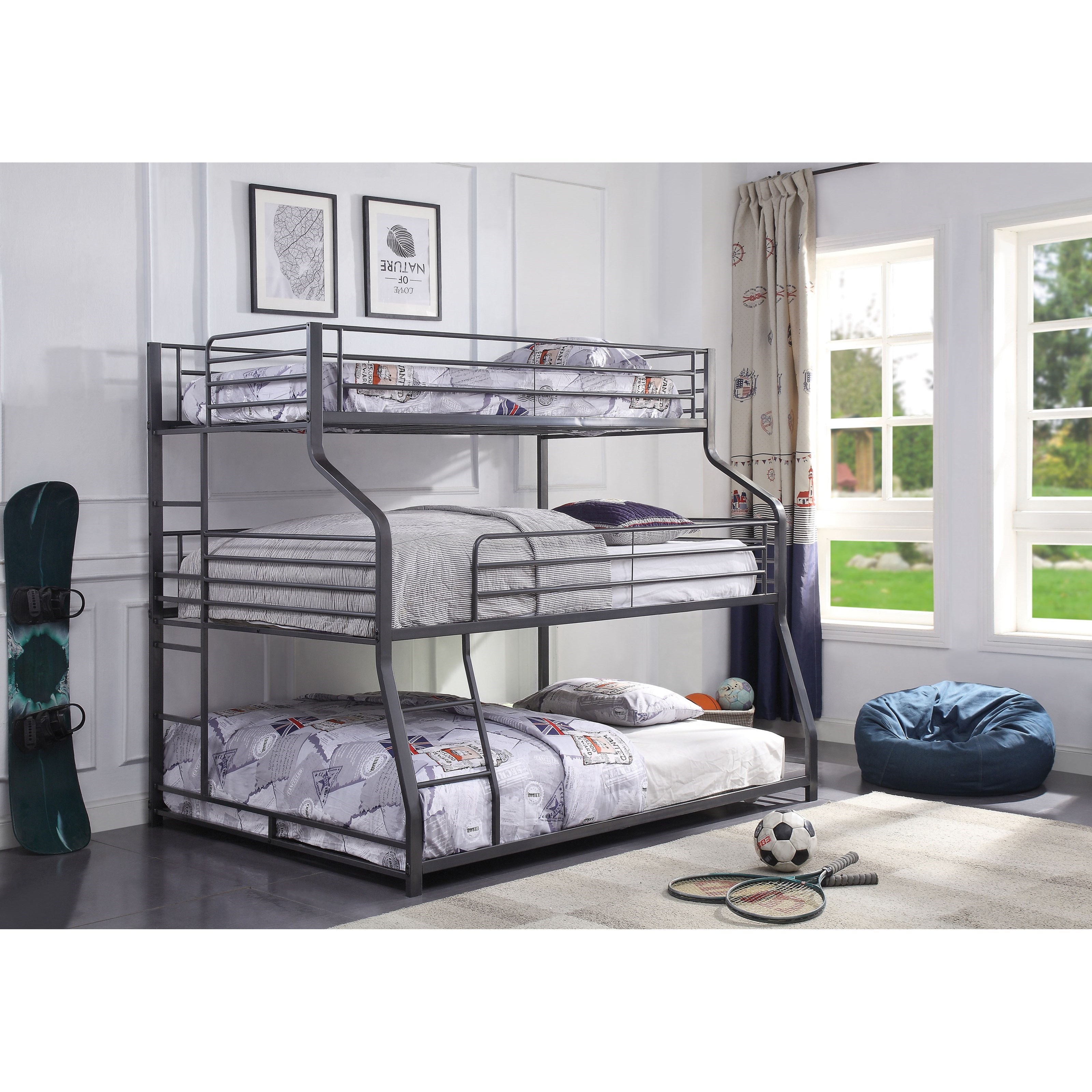Acme Furniture Caius II 37450 Metal Triple Bunk Bed Twin Full